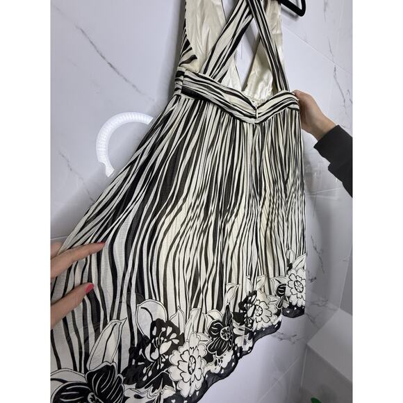 ALICE + OLIVIA Dress Sz S Striped Floral Fit Flare Halter Babydoll Silk Y2K - Picture 8 of 13